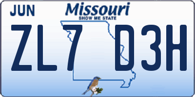 MO license plate ZL7D3H