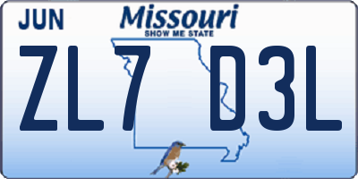 MO license plate ZL7D3L