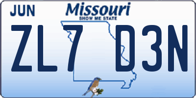 MO license plate ZL7D3N