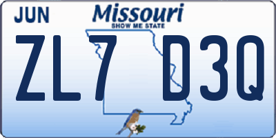 MO license plate ZL7D3Q
