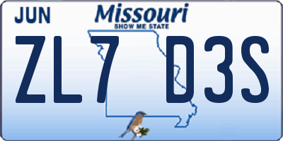 MO license plate ZL7D3S