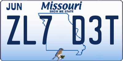 MO license plate ZL7D3T