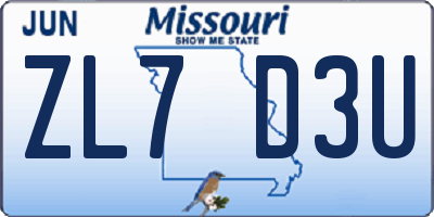 MO license plate ZL7D3U