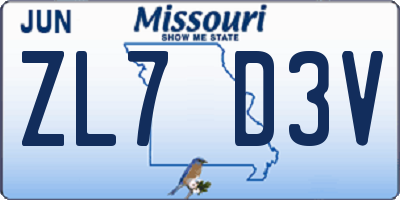 MO license plate ZL7D3V