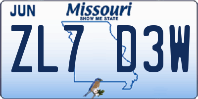 MO license plate ZL7D3W