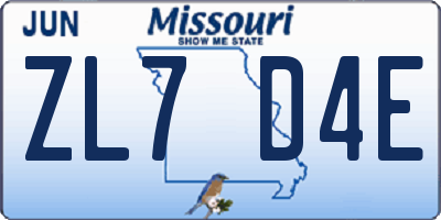 MO license plate ZL7D4E