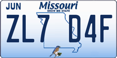 MO license plate ZL7D4F