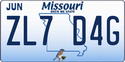 MO license plate ZL7D4G