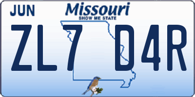 MO license plate ZL7D4R