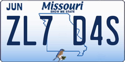 MO license plate ZL7D4S