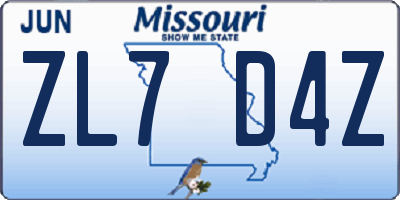 MO license plate ZL7D4Z