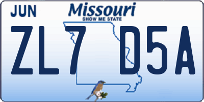 MO license plate ZL7D5A