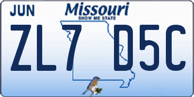 MO license plate ZL7D5C