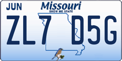 MO license plate ZL7D5G
