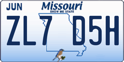 MO license plate ZL7D5H