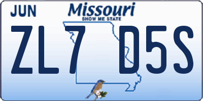 MO license plate ZL7D5S