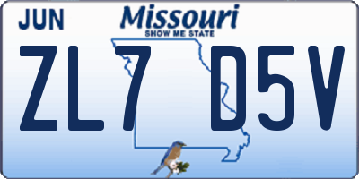 MO license plate ZL7D5V