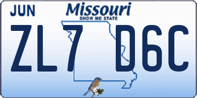 MO license plate ZL7D6C