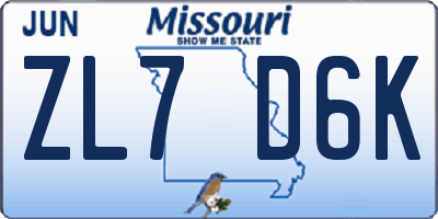 MO license plate ZL7D6K