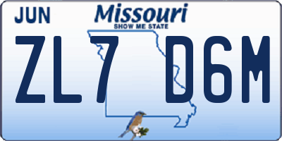 MO license plate ZL7D6M