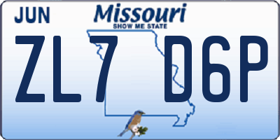 MO license plate ZL7D6P