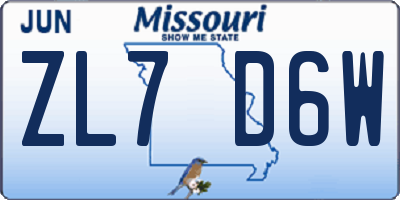 MO license plate ZL7D6W