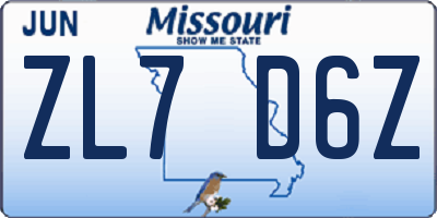 MO license plate ZL7D6Z
