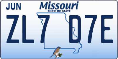 MO license plate ZL7D7E
