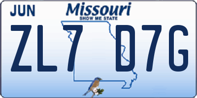 MO license plate ZL7D7G