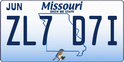 MO license plate ZL7D7I