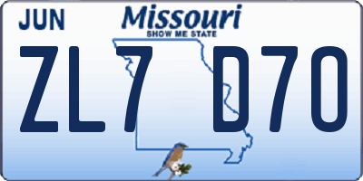 MO license plate ZL7D7O