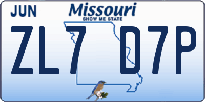 MO license plate ZL7D7P