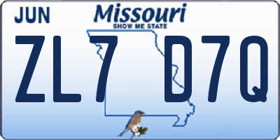 MO license plate ZL7D7Q