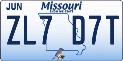MO license plate ZL7D7T