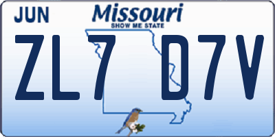 MO license plate ZL7D7V