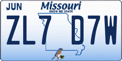 MO license plate ZL7D7W