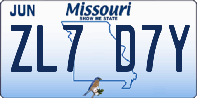 MO license plate ZL7D7Y