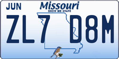 MO license plate ZL7D8M