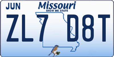MO license plate ZL7D8T