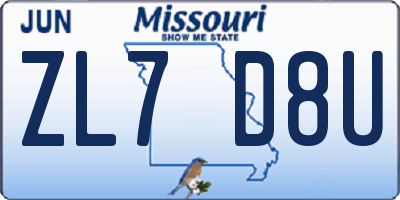 MO license plate ZL7D8U