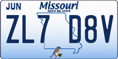 MO license plate ZL7D8V