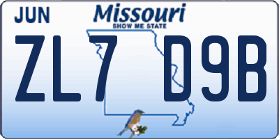 MO license plate ZL7D9B
