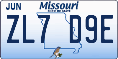 MO license plate ZL7D9E