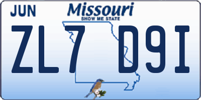 MO license plate ZL7D9I