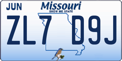 MO license plate ZL7D9J