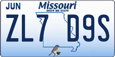 MO license plate ZL7D9S