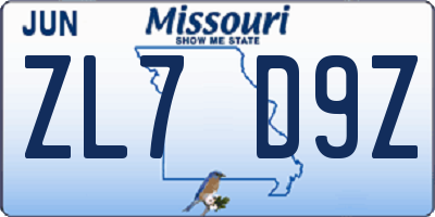 MO license plate ZL7D9Z
