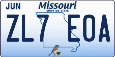 MO license plate ZL7E0A