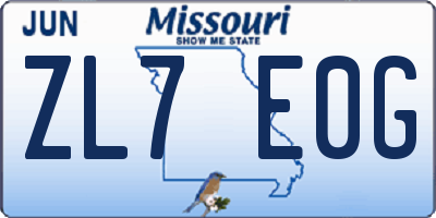 MO license plate ZL7E0G