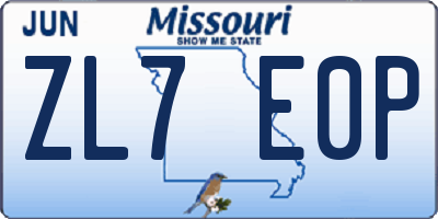 MO license plate ZL7E0P